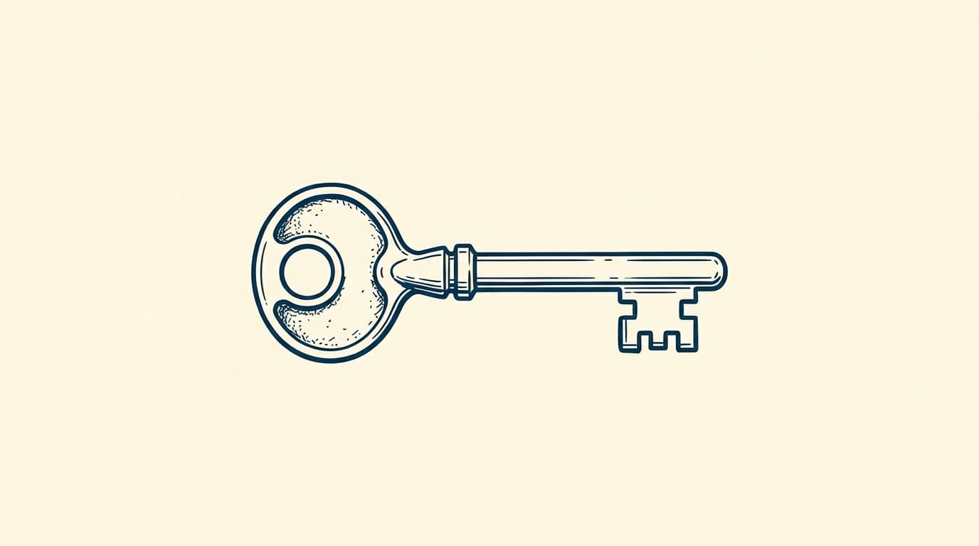 Illustration of a row of identical cast-iron keys with brass collars and square-cut teeth